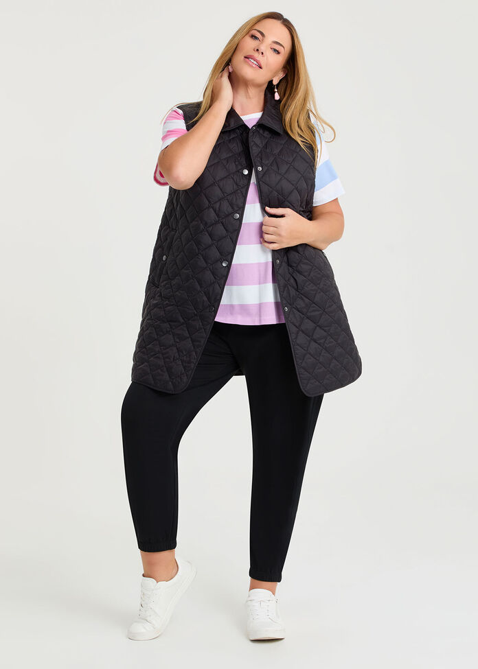 Quilted Collared Vest, , hi-res