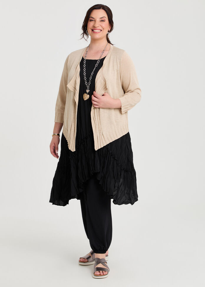 Drape Front Slub Knit Crop Cardigan, , hi-res
