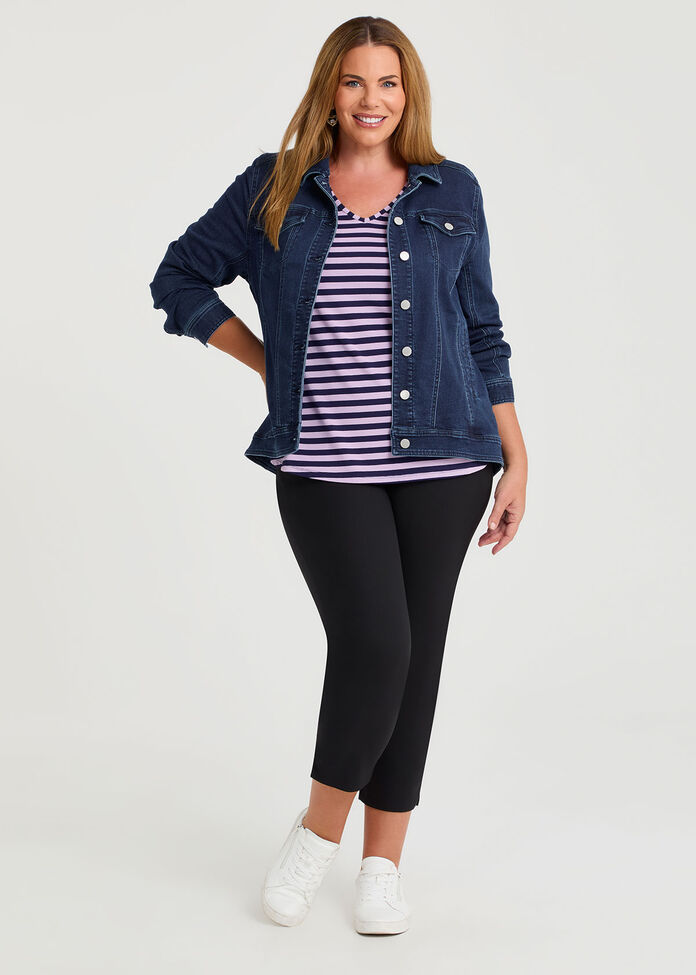 Natural Stripe 3/4 Sleeve T-shirt, , hi-res