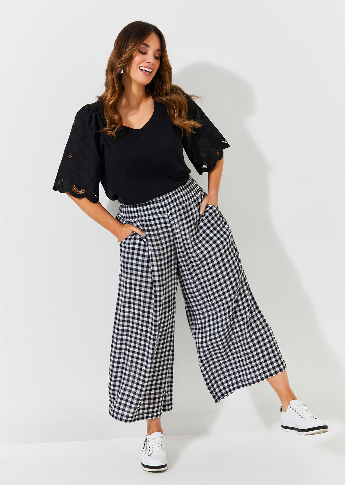 Gingham black and white pants on sale