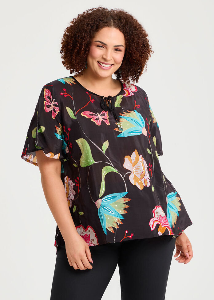 Sequin Embroidery Natural Top, , hi-res