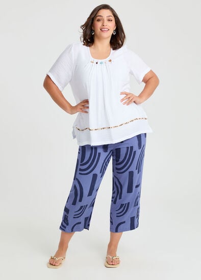 Plus Size Button Hem Natural Crop Pant