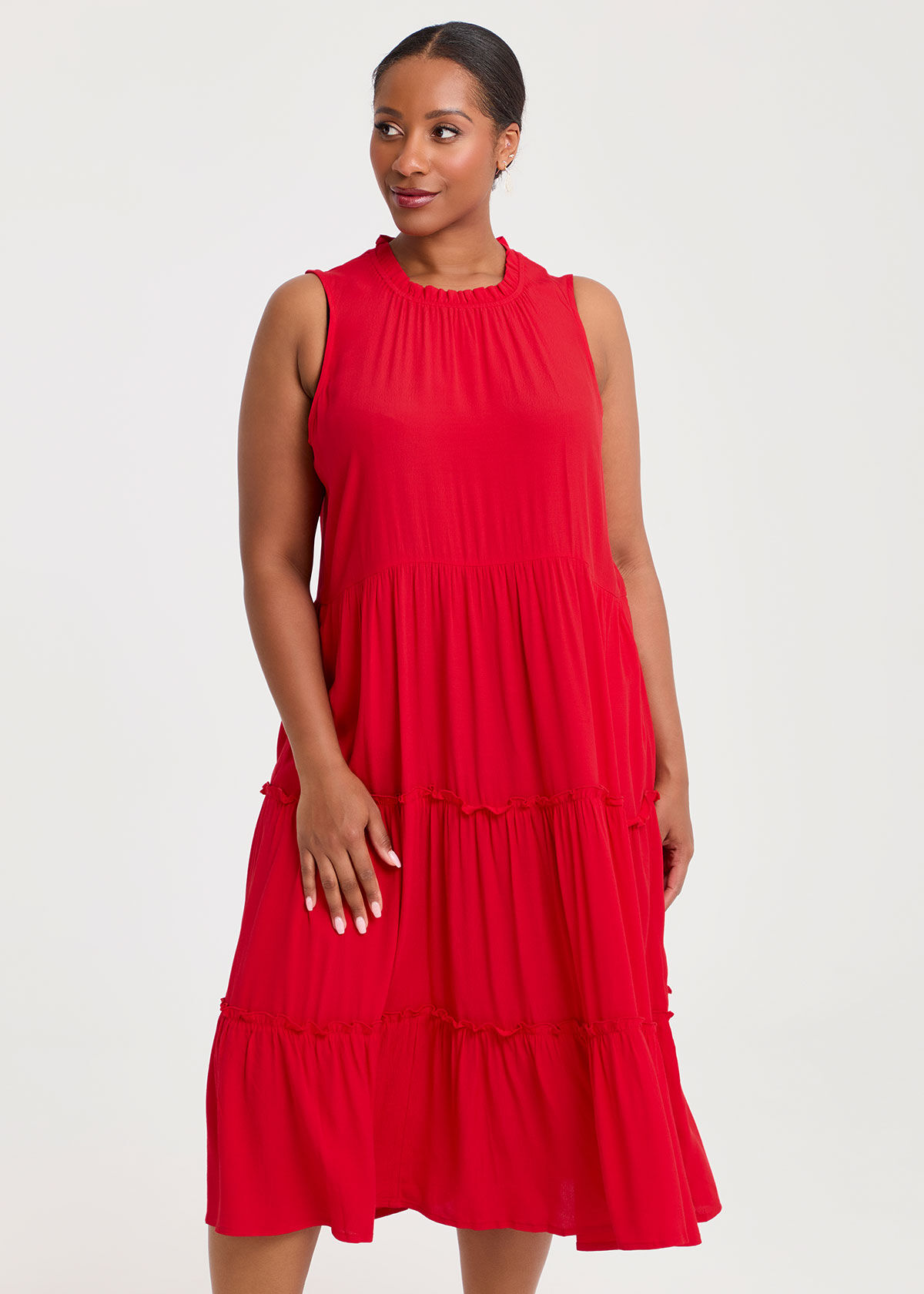 Shop Plus Size Natural Frill Tiered Dress, Red | Taking Shape NZ