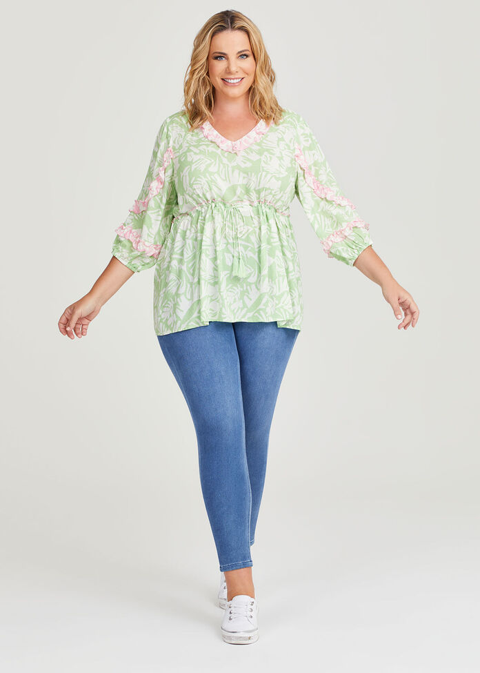 Shop Plus Size Natural V-neck Frill Top in Multi | Sizes 12-30 | Taking ...
