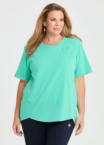 Plus Size Cotton Flower Applique Sweat Top