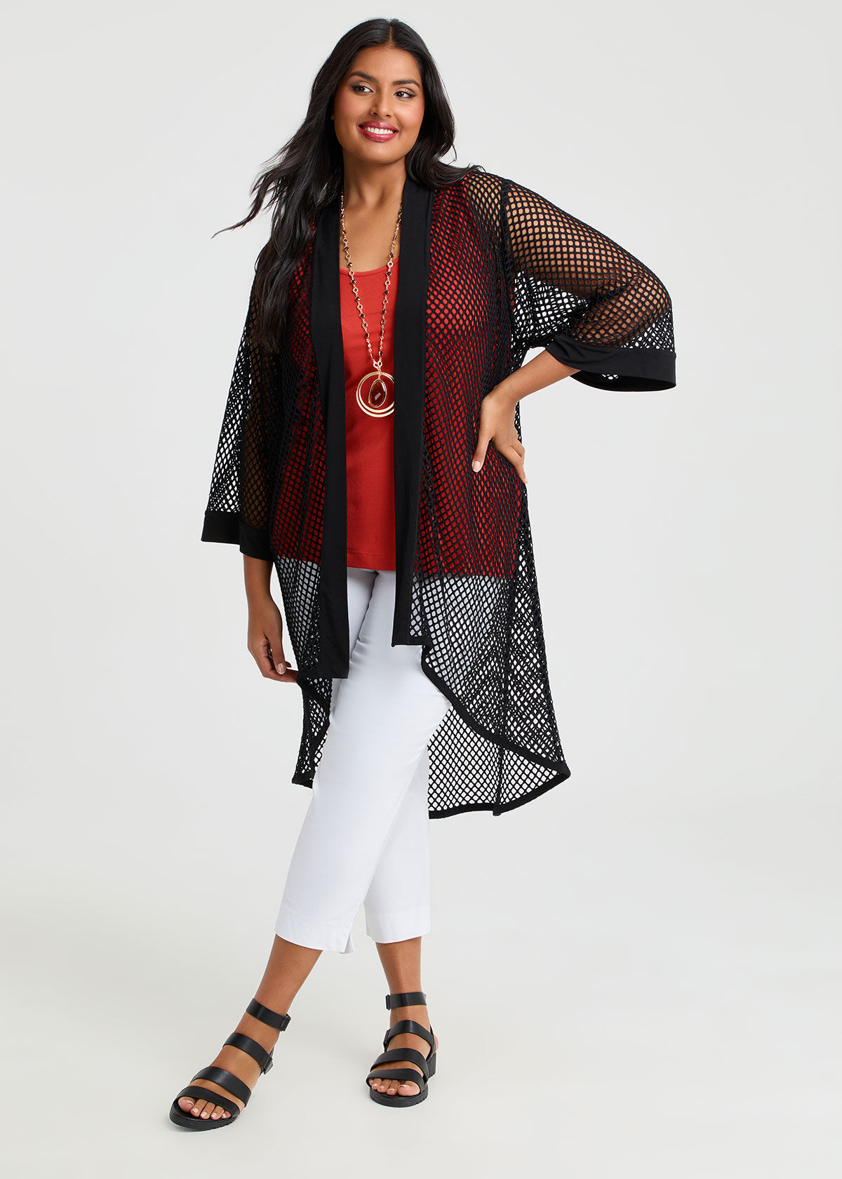 Shop Plus Size Open Mesh Cardigan, Black | Taking Shape NZ