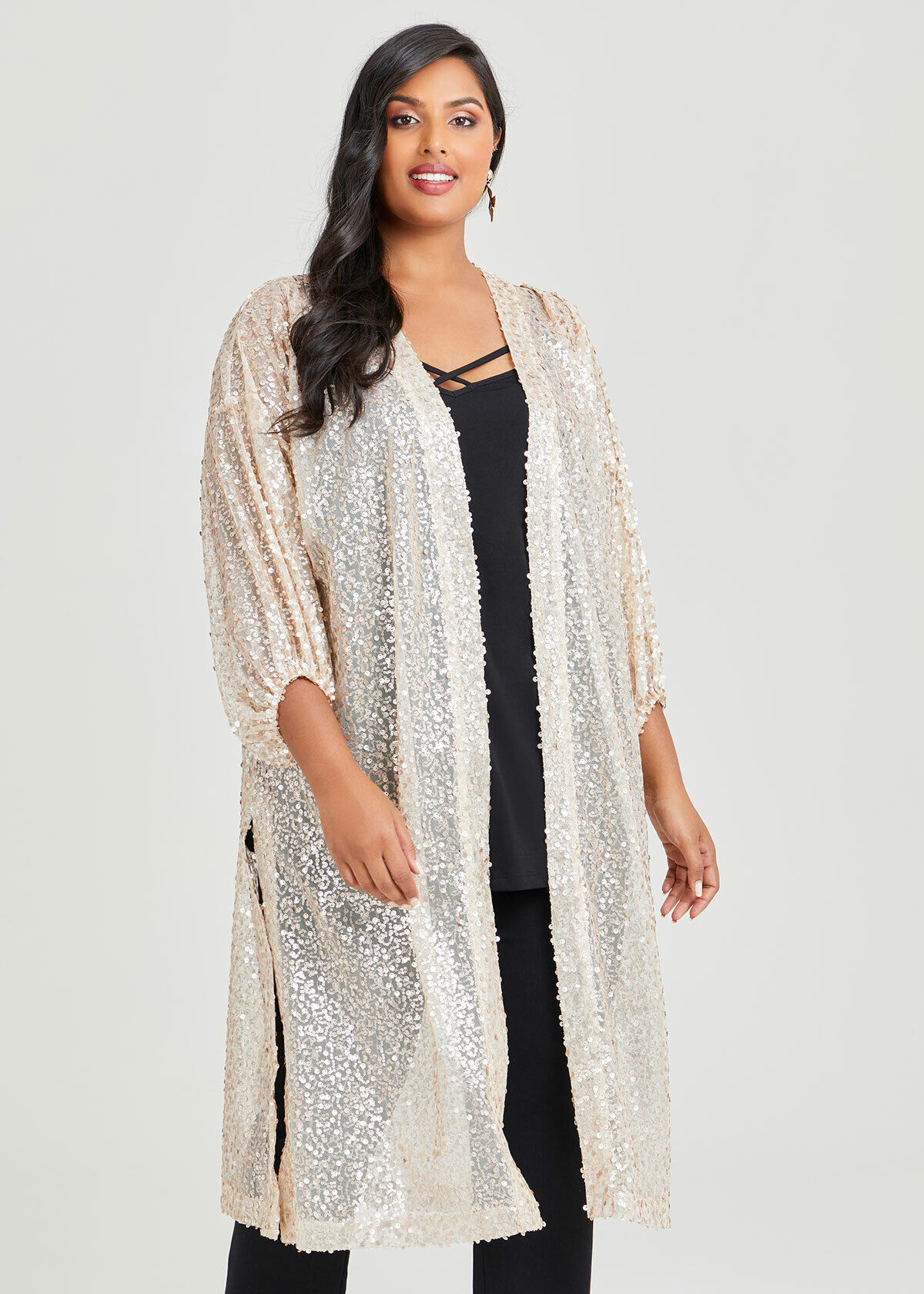 Plus size white duster jacket top