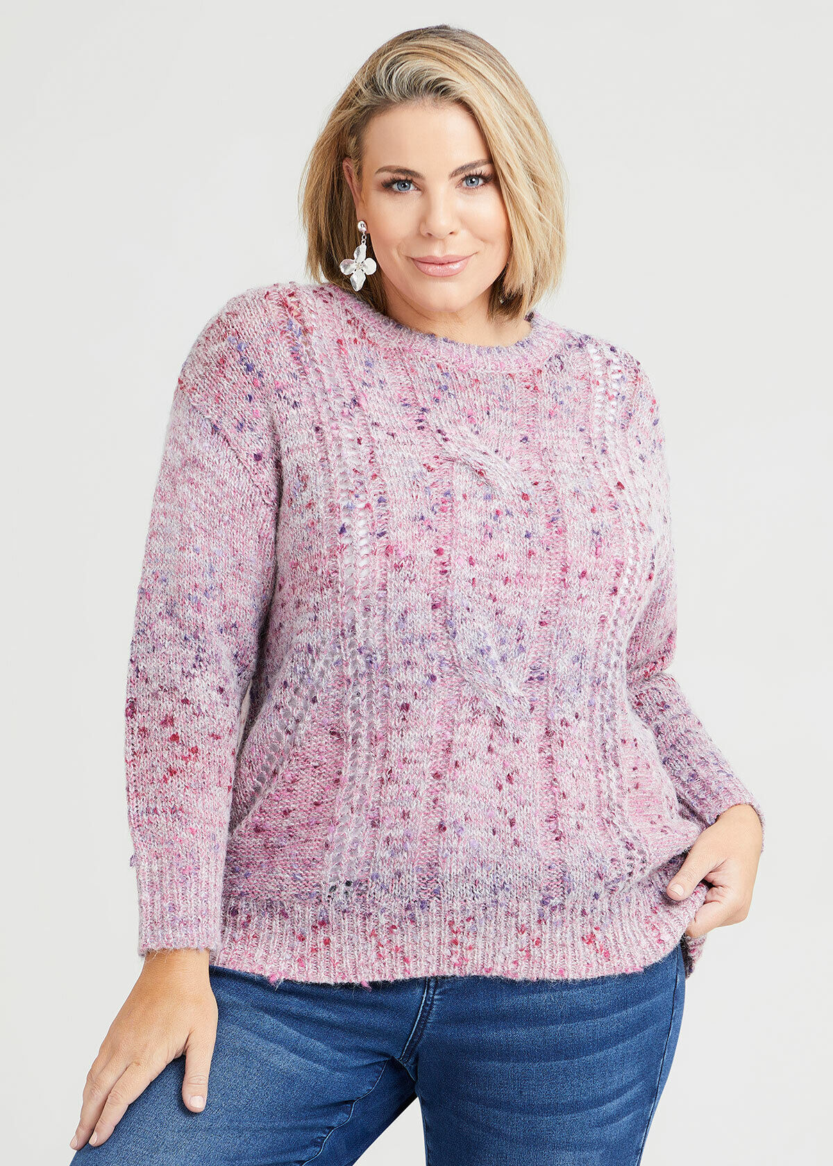 Shop Textured Cable Knit Jumper in Pink 