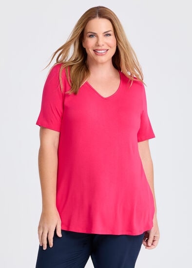 Plus Size  Bamboo Base V Neck Short Sleeve Top