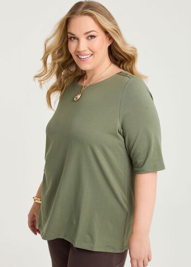 Plus Size Organic Cotton Stud Shoulder Top