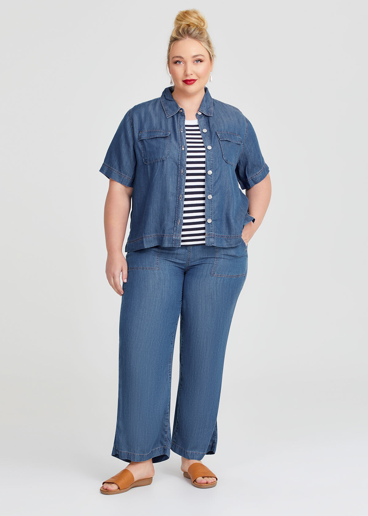 Plus size chambray shorts hot sale