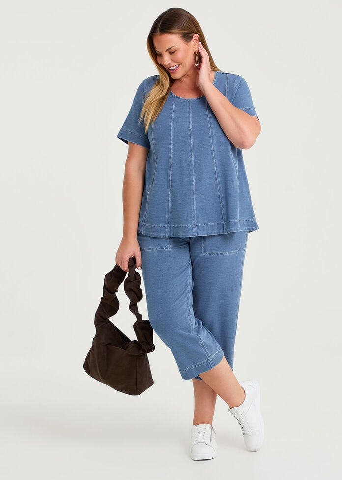 Cotton Denim Crop Pant, , hi-res