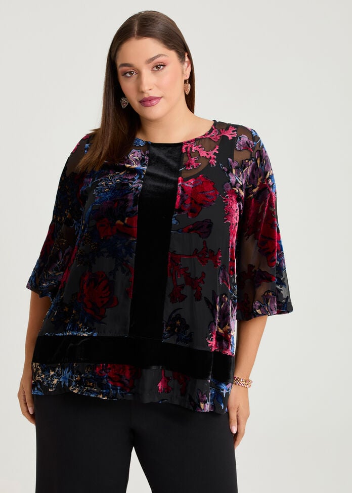 Velvet Floral Opera Top, , hi-res