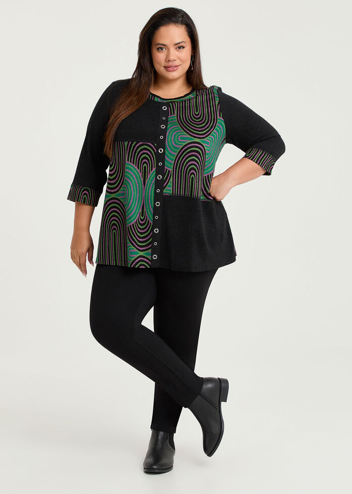 Jacquard Spliced Snug Tunic, BLACK/GREEN PRINT, hi-res