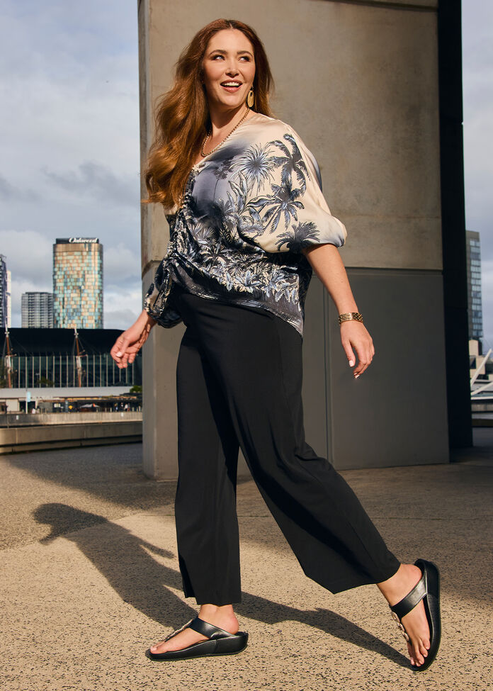 Natural Palma Tie Front Top, , hi-res