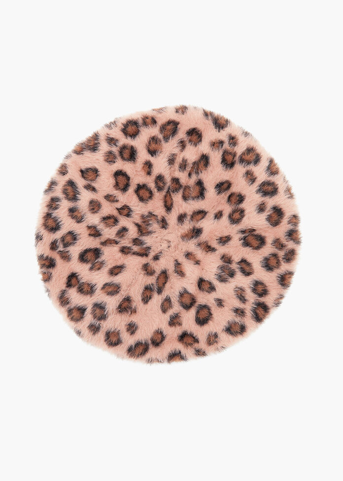 Leopard Fuzzy Beret, , hi-res