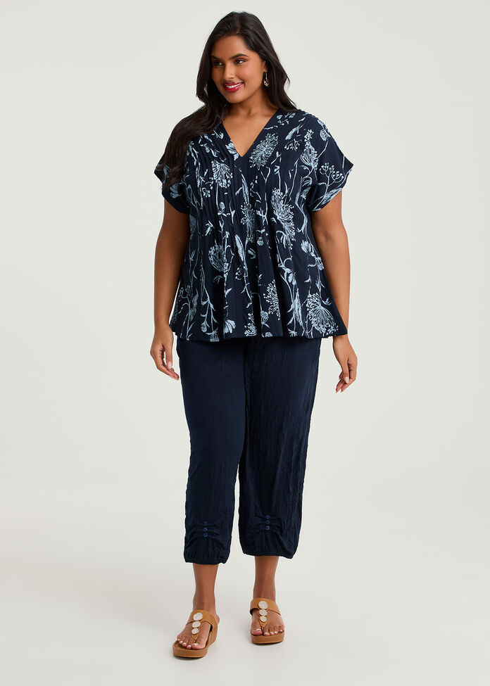 Floral Pintuck Natural Top, , hi-res