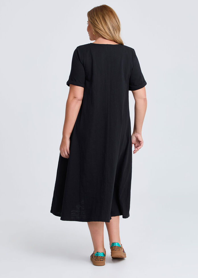 Cotton V-neck Swing Dress, , hi-res