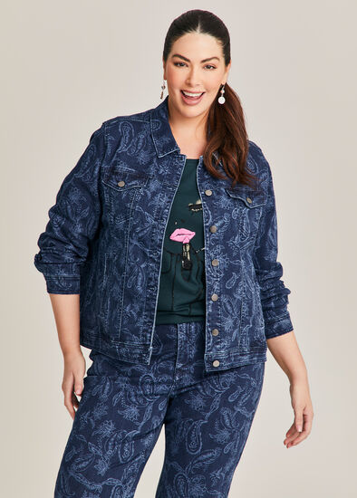 Plus Size Denim Floral Jacket