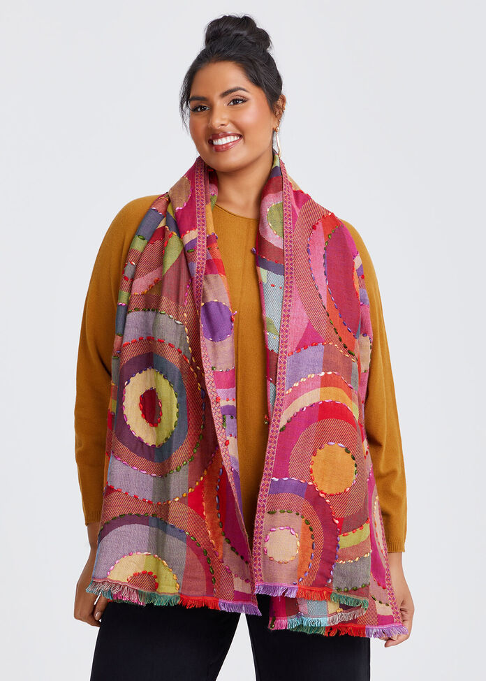 Circle Embroidered Scarf, , hi-res
