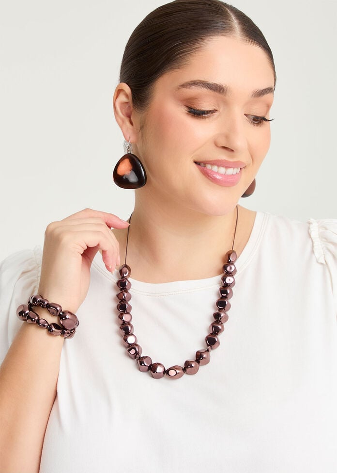 Metallic Bead Long Necklace, , hi-res