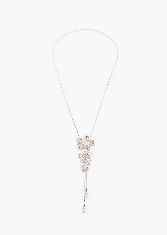 Diamante Flower Lariat Necklace, , hi-res
