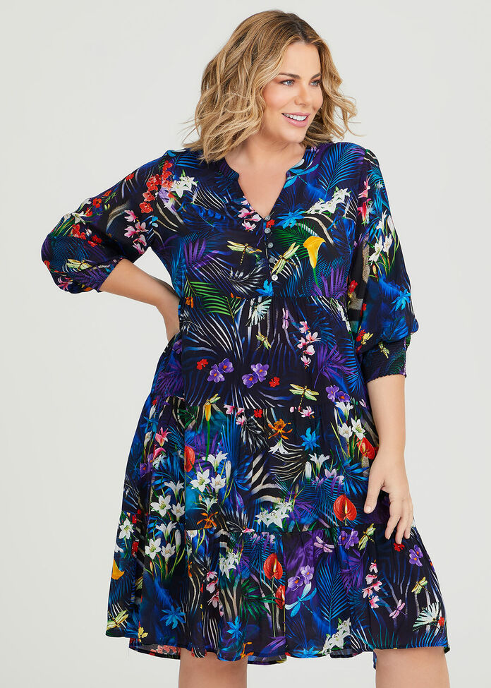 Shop Plus Size Natural Dark Tropical Dress in Multi | Sizes 12-30 ...