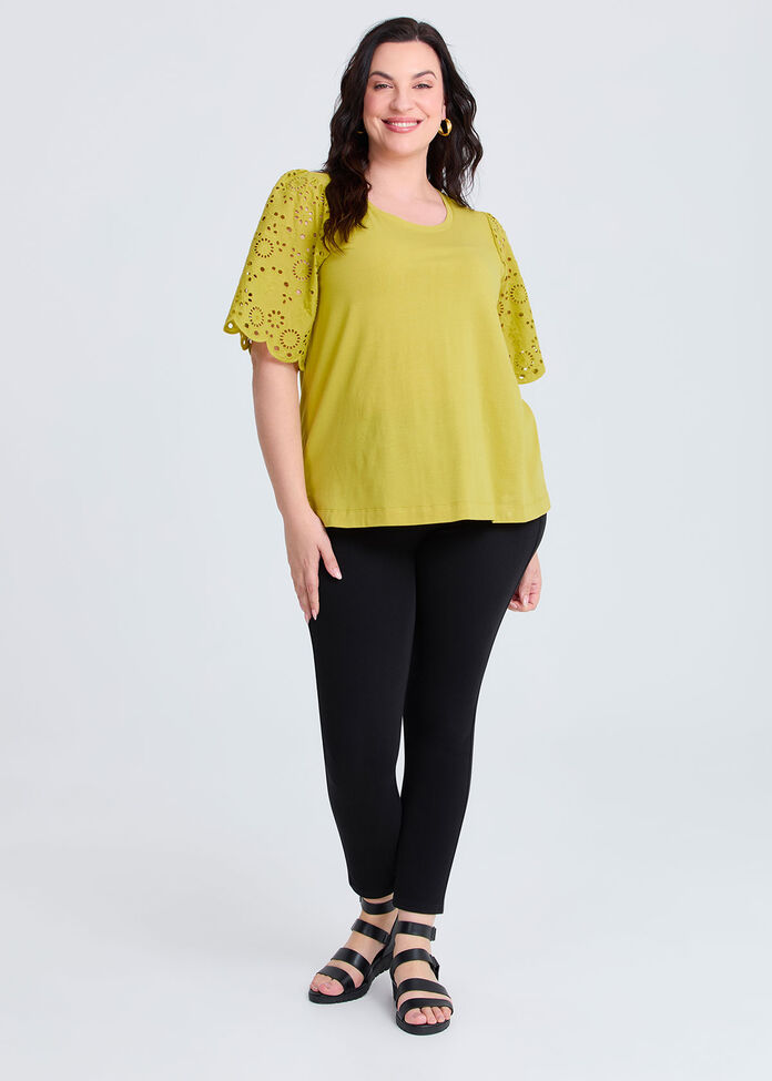 Cotton Broderie Sleeve T-shirt, , hi-res
