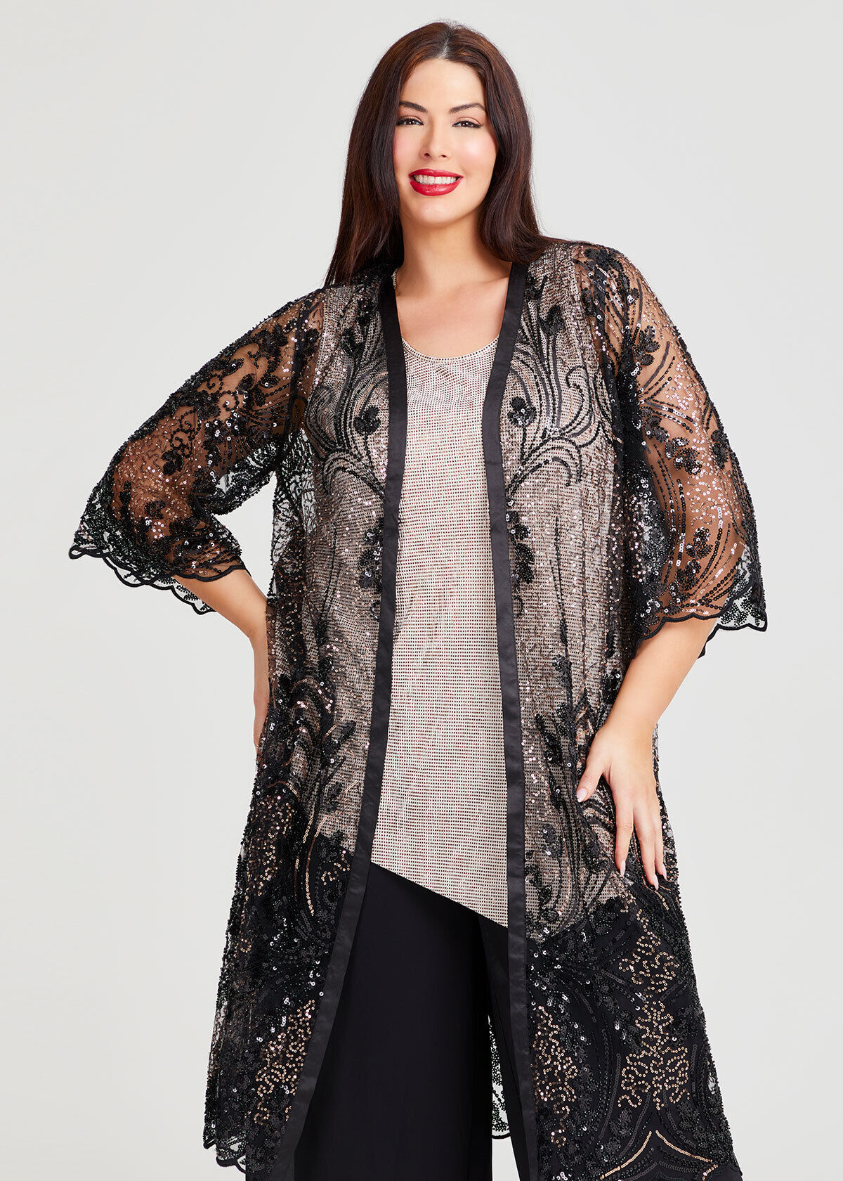 Plus size sequin kimono jacket hot sale