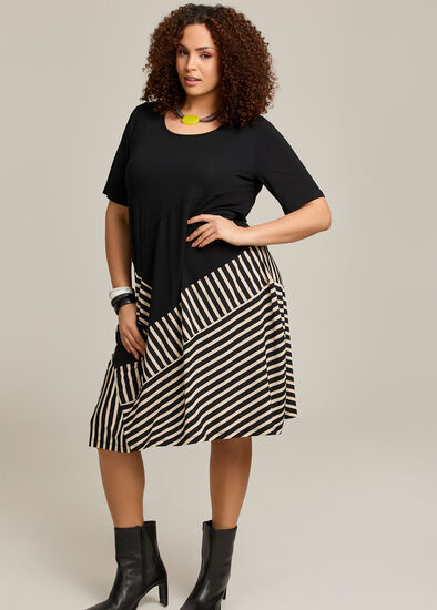 Plus Size Stripe Panel Natural Tulip Dress