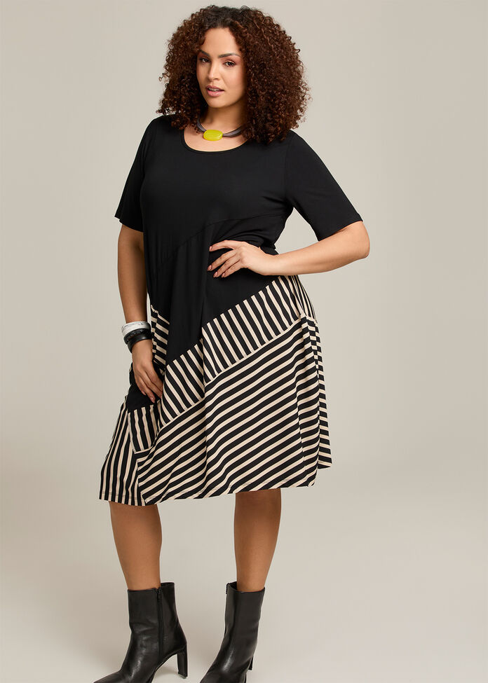 Stripe Panel Natural Tulip Dress, , hi-res
