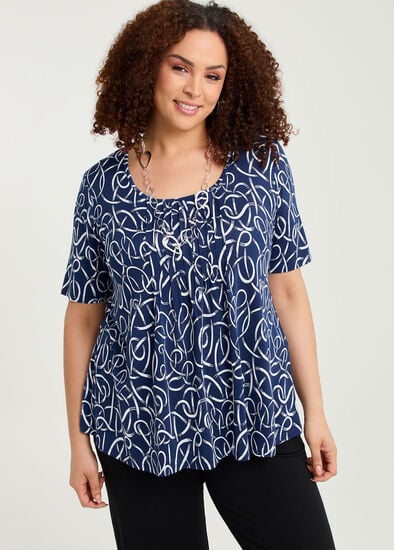 Plus Size Printed Pintuck Top