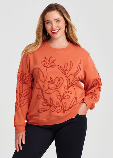 Plus Size Cotton Cord Applique Sweatshirt