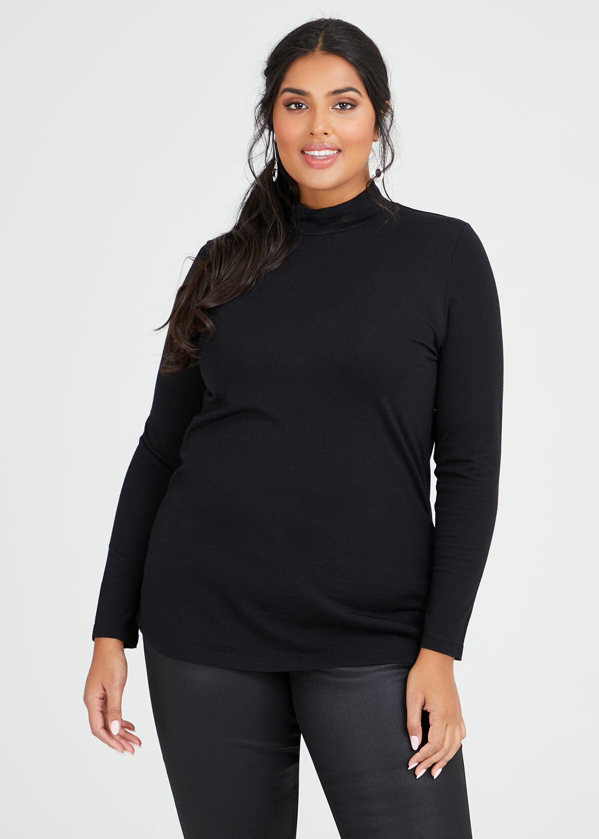 Shop Wool Bamboo Mock Neck Top in Black 