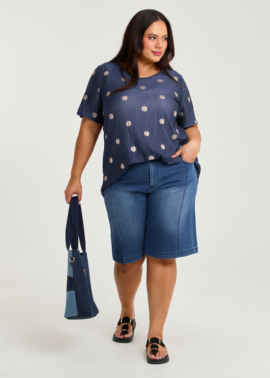 Plus Size Cotton Blend Seam Front Denim Short