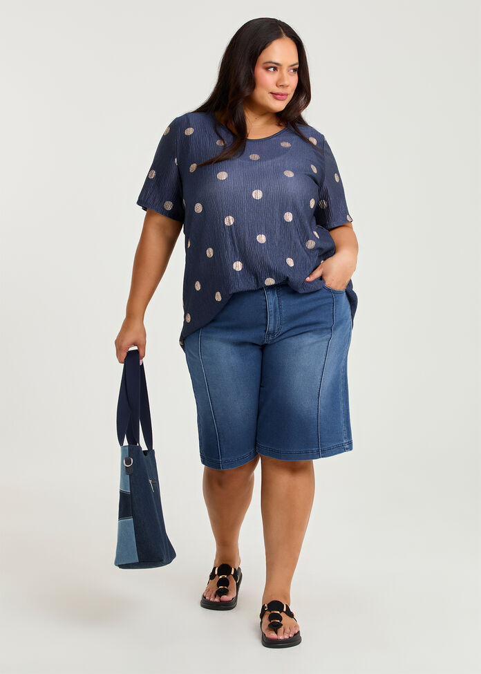 Cotton Blend Seam Front Denim Short, , hi-res