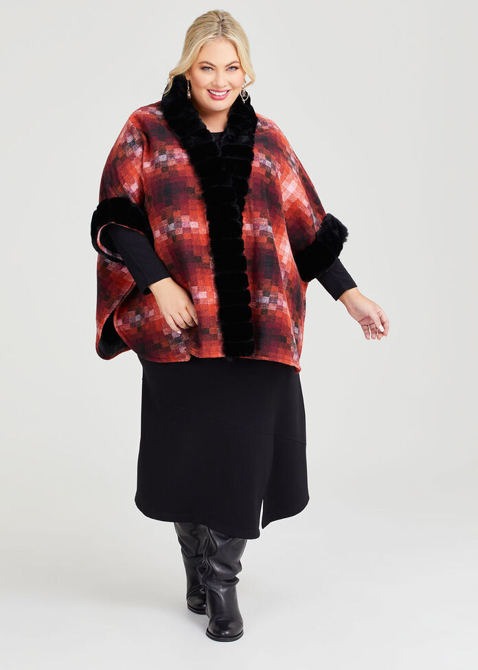 Multicolour Fur Trim Cape, , hi-res