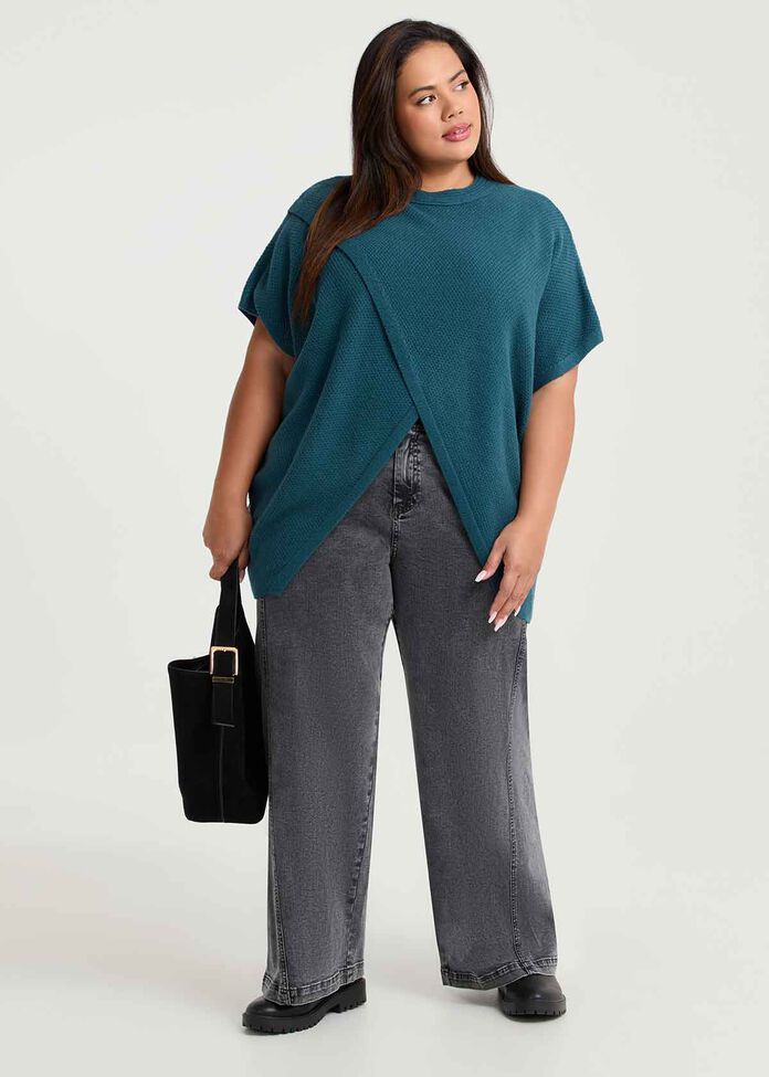 Split Front Relaxed Poncho, , hi-res