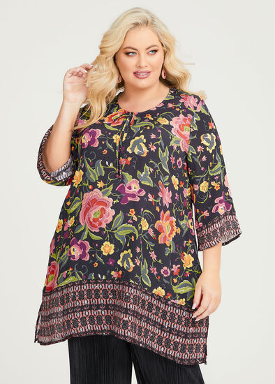 Plus Size Floral & Geo Natural Tunic