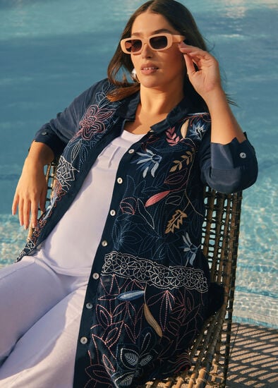 Plus Size Indigo Tapestry Natural Shirt