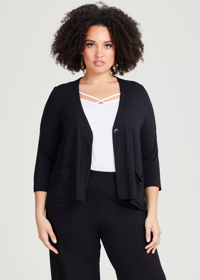 Shop Plus Size Bamboo Peplum Cardigan in Black | Taking Shape AU