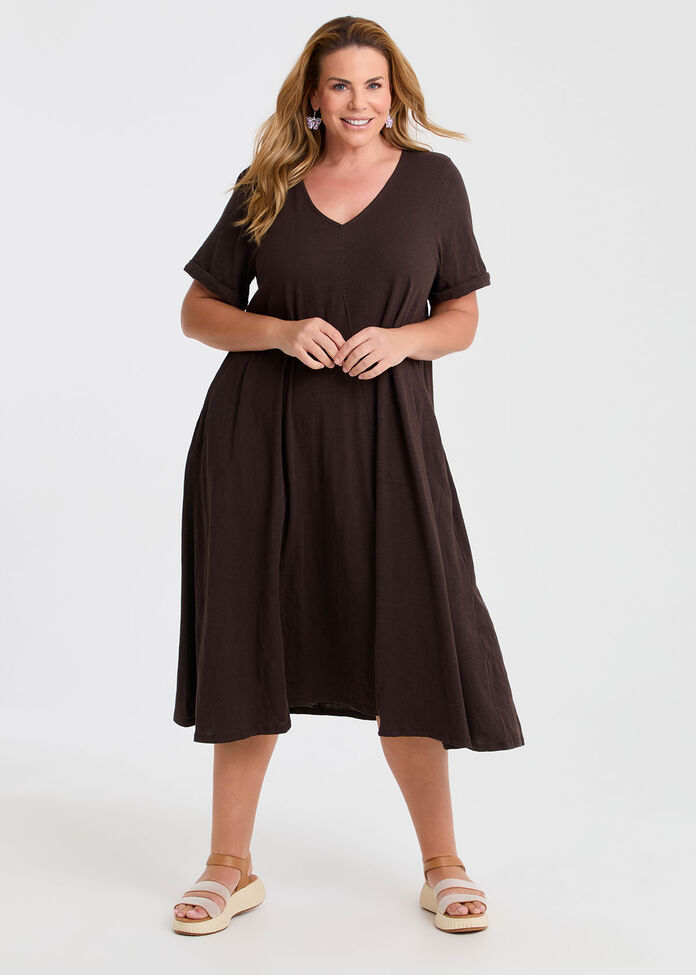 Cotton V-neck Swing Dress, , hi-res