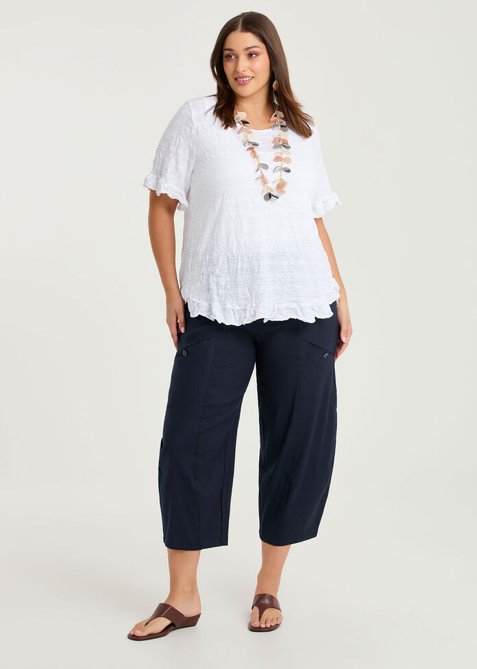 Stretch Linen Lantern Crop Pant, , hi-res