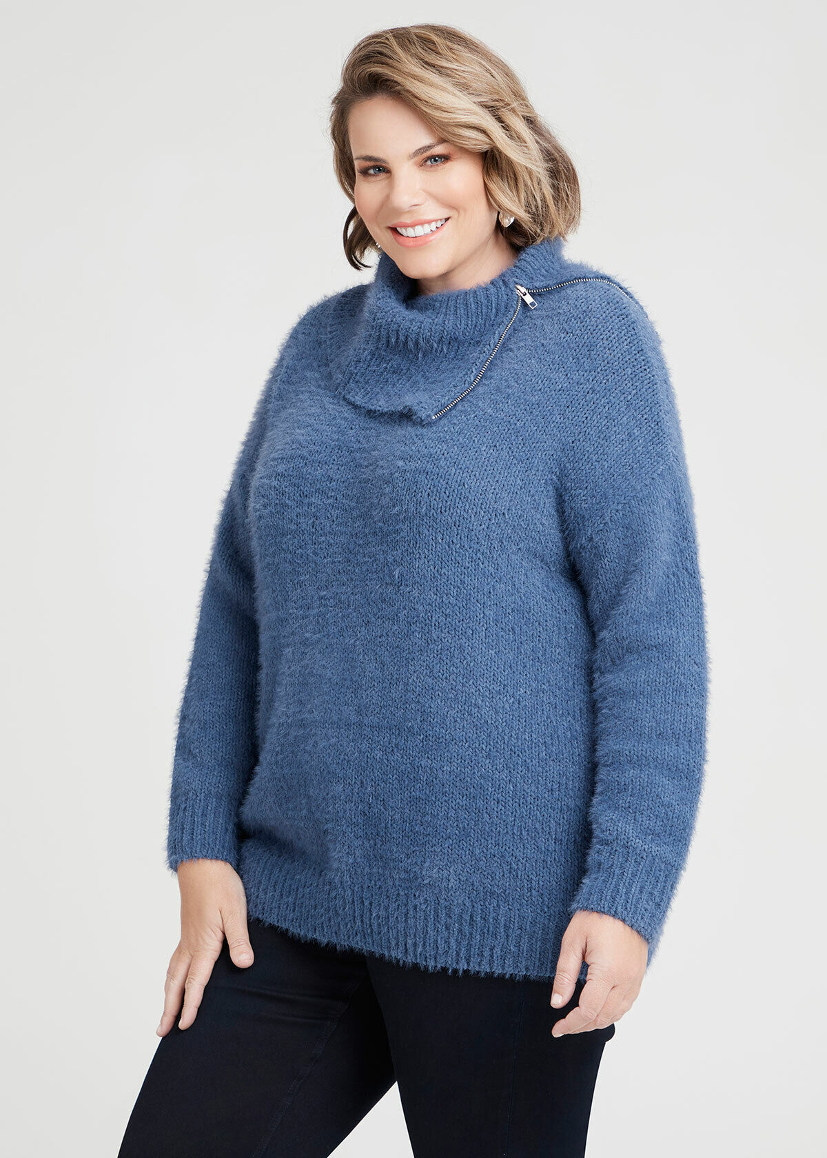 Cowl Neck Fluffy Jumper