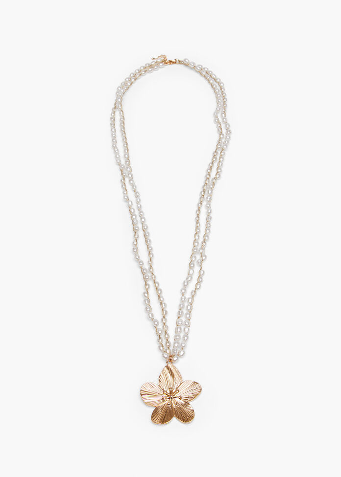 Pearl Flower Long Necklace, , hi-res