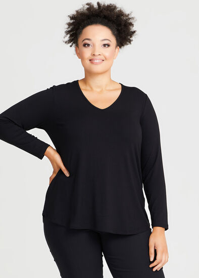 Plus Size Natural Everyday V-neck Long Sleeve Top