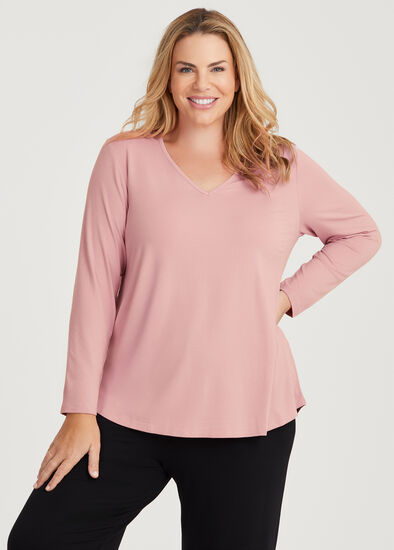 Plus Size Natural Everyday V-neck Long Sleeve Top
