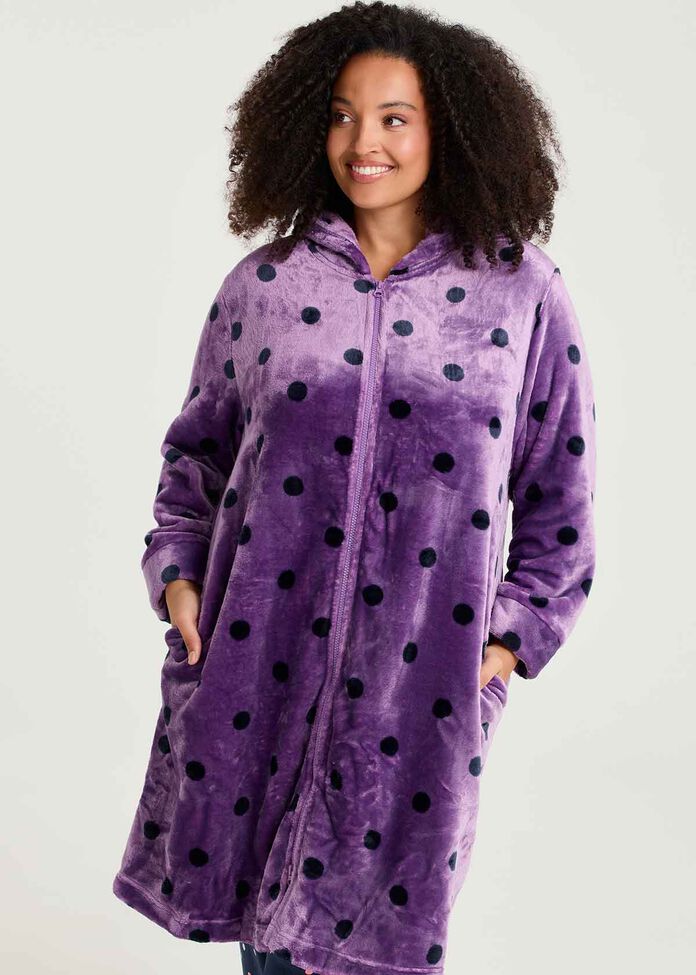 Spot Hooded Dressing Gown, , hi-res
