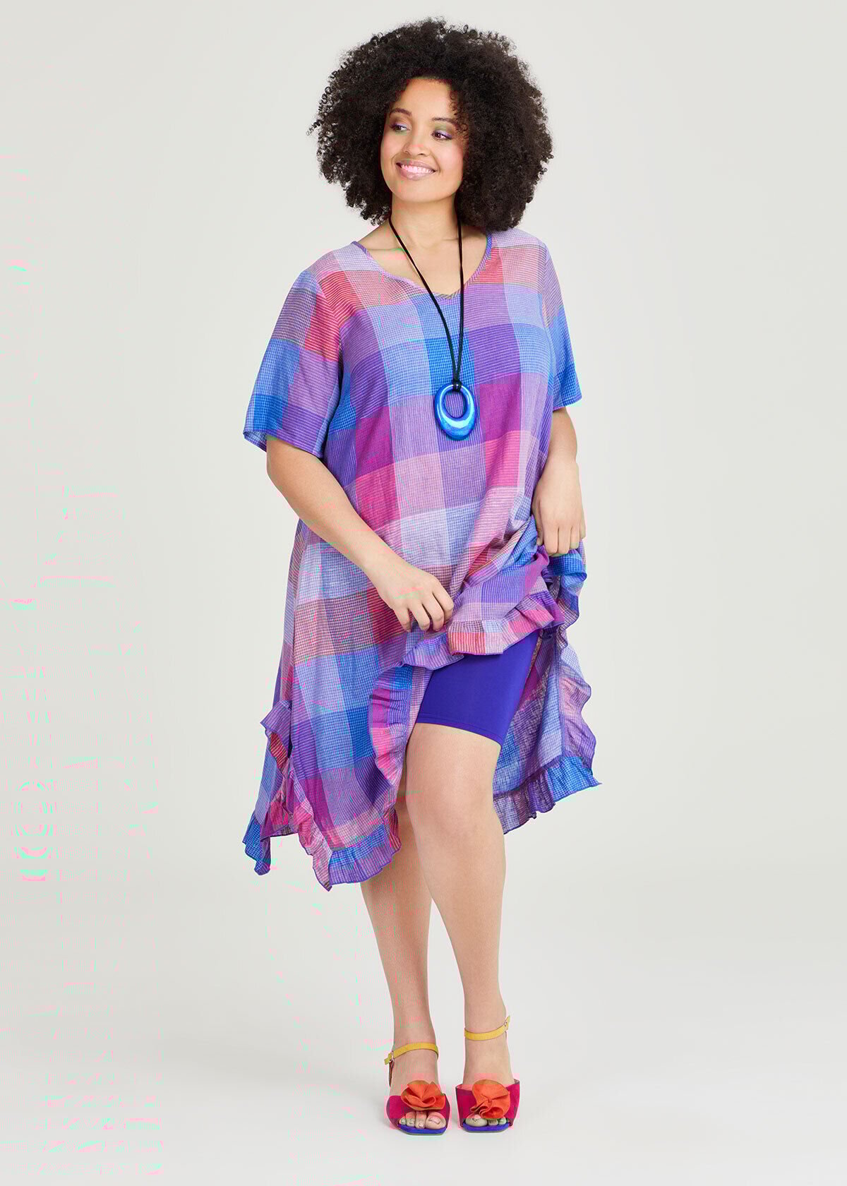 Shop Plus Size Linen Blend Plaid Dress in Multi Taking Shape AU