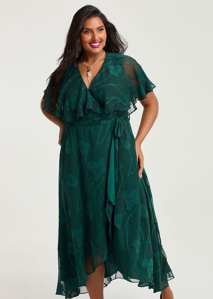 Livia Floral Jacquard Wrap Dress, DEEP EMERALD, hi-res